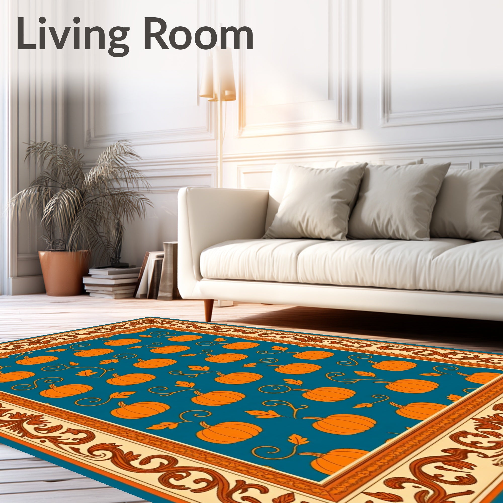 Pumpkin Swirl Border Rug