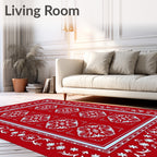 Vibrant Red Floral Medallion Border Rug