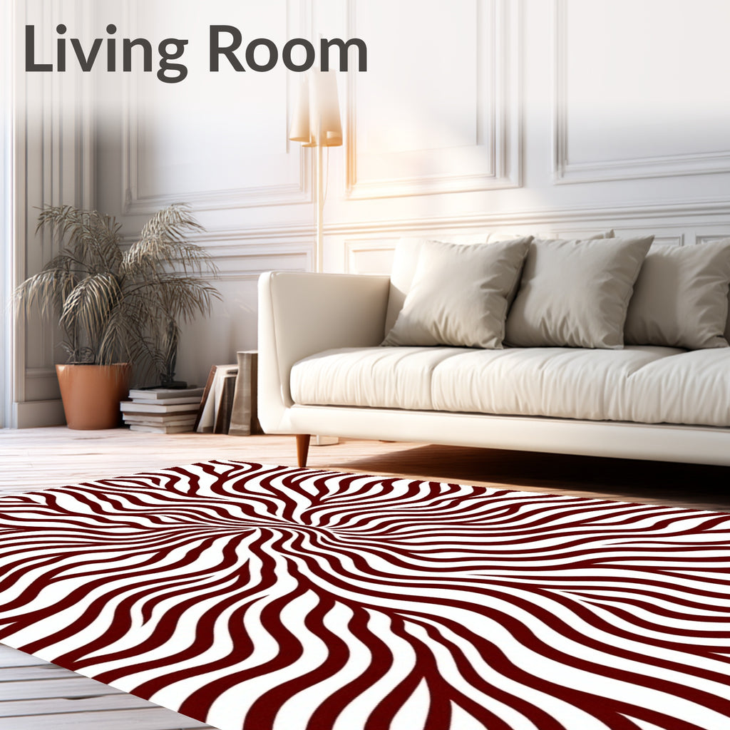 Crimson Wavy Lines Explosion Rug