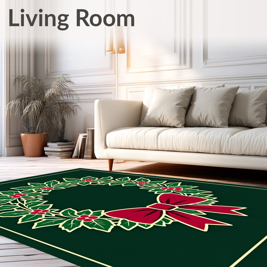 Festive Red Holly Berry Wreath Rug