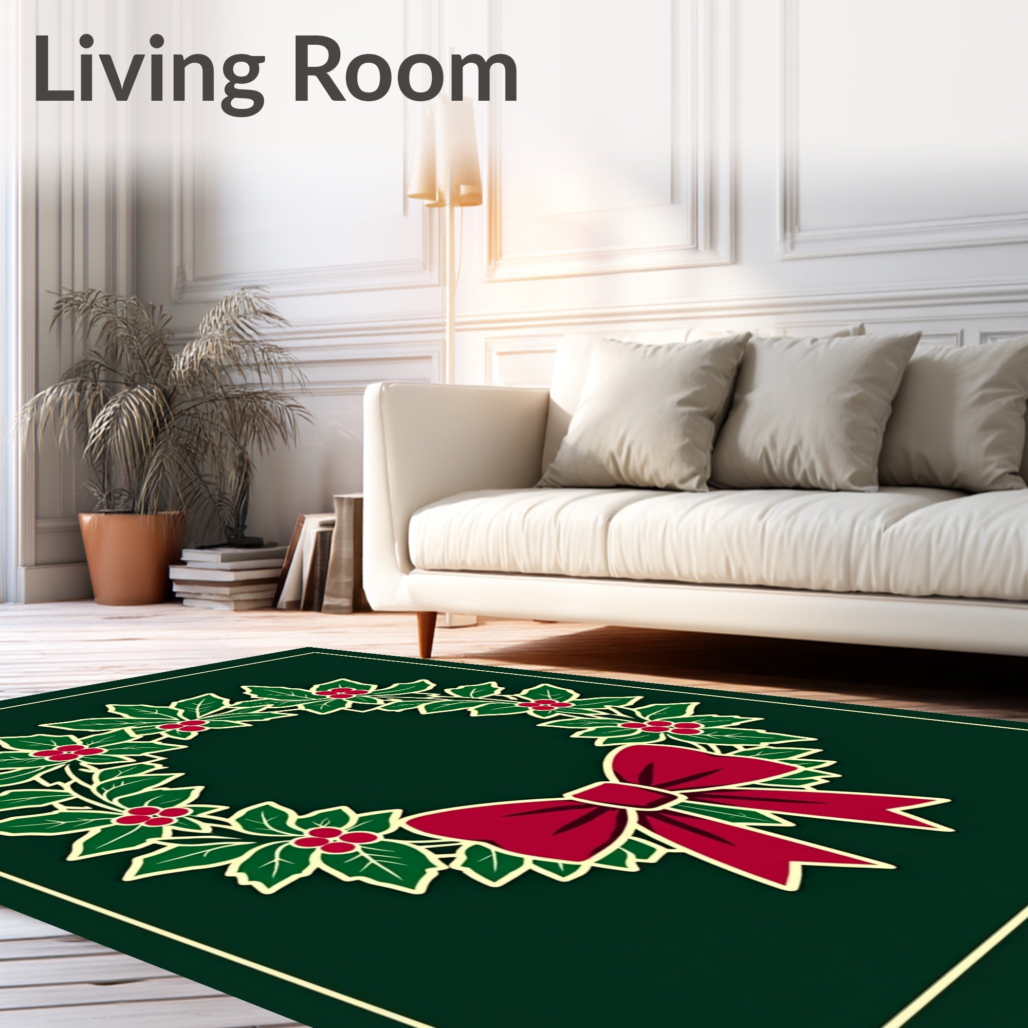 Festive Red Holly Berry Wreath Rug