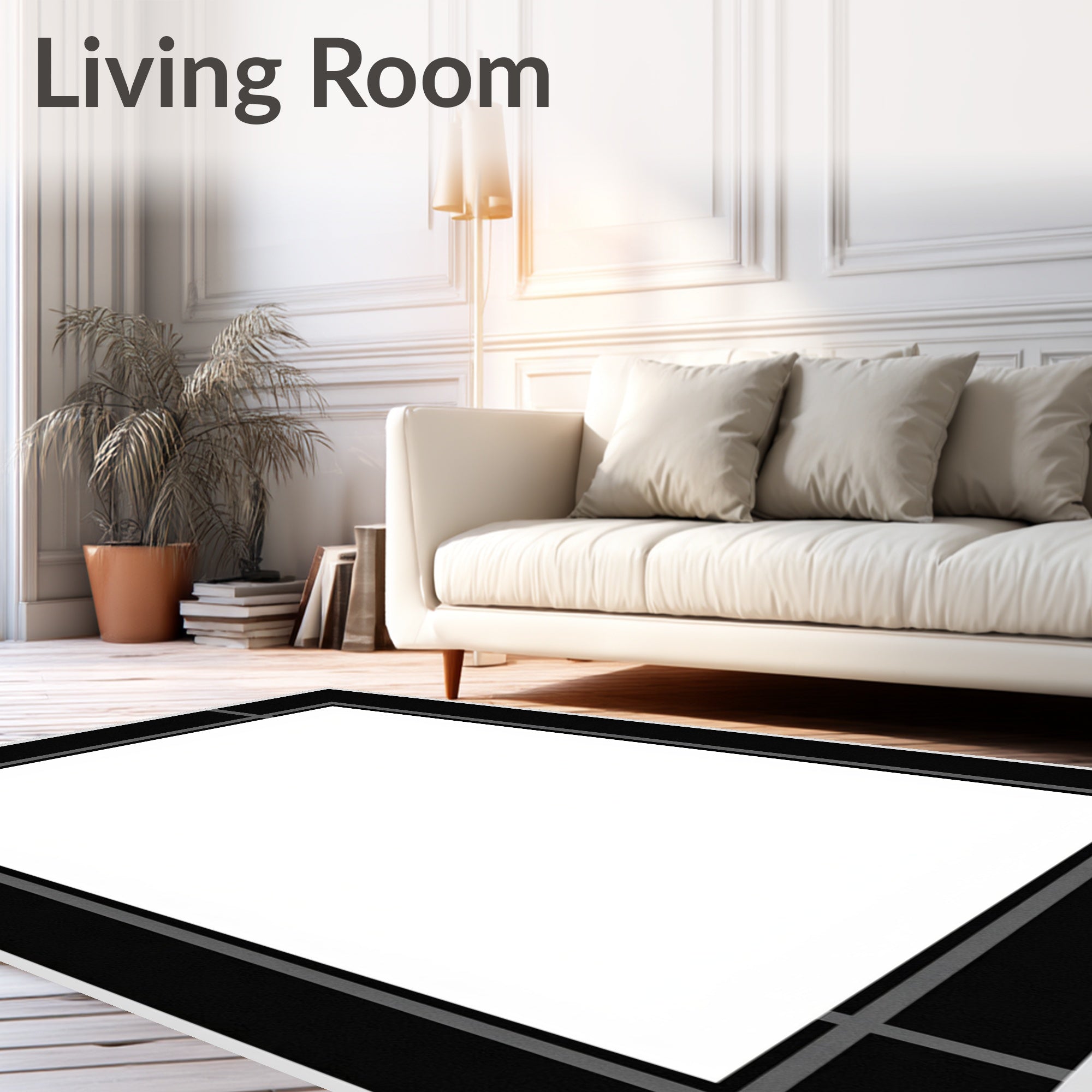 Modern Geometric Black Gray Border Rug