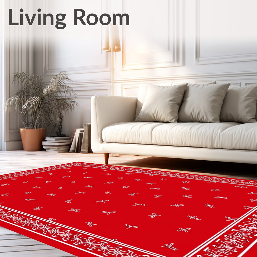 Red Bows Floral Border Rug