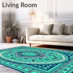 Teal Deep Blue Intricate Medallion Rug