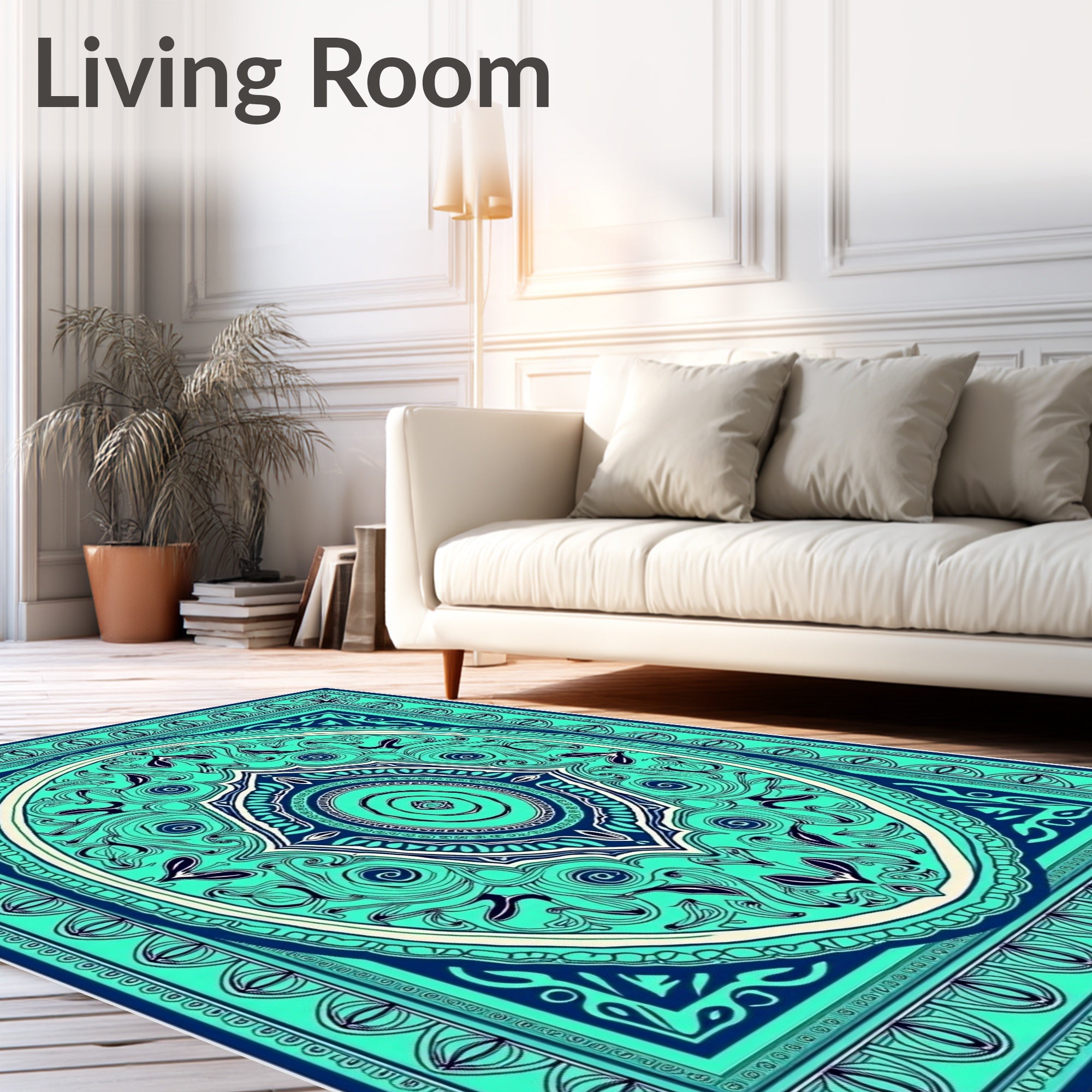 Teal Deep Blue Intricate Medallion Rug