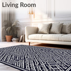 Deep Navy Labyrinthine Lines Rug