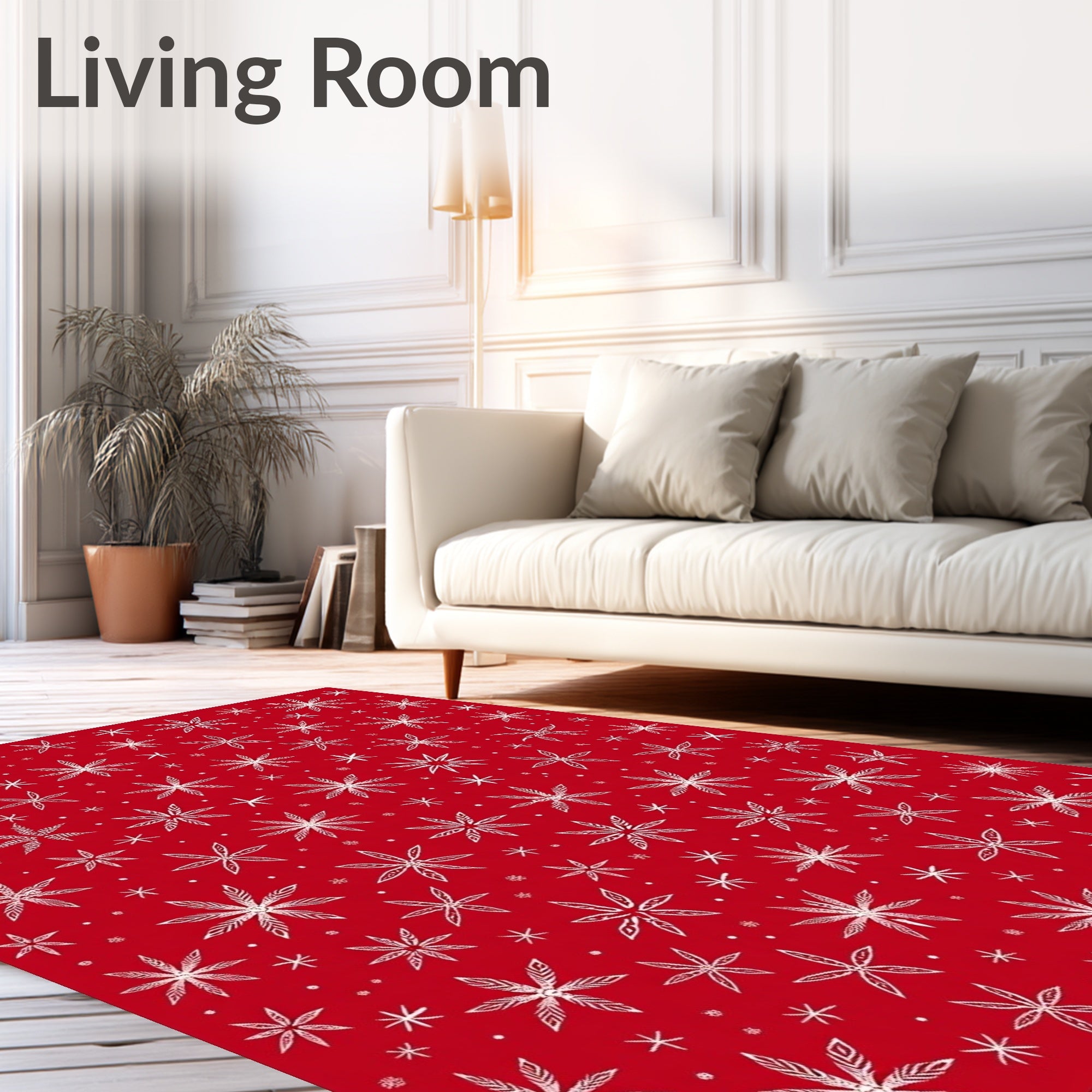Crimson White Starburst Snowflake Scatter Rug