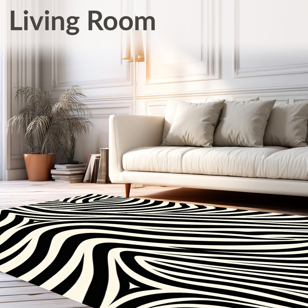 Bold Black Cream Zebra Waves Rug