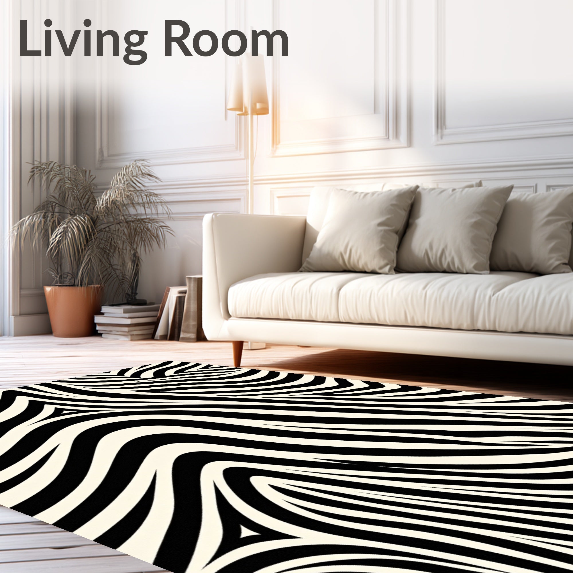Bold Black Cream Zebra Waves Rug