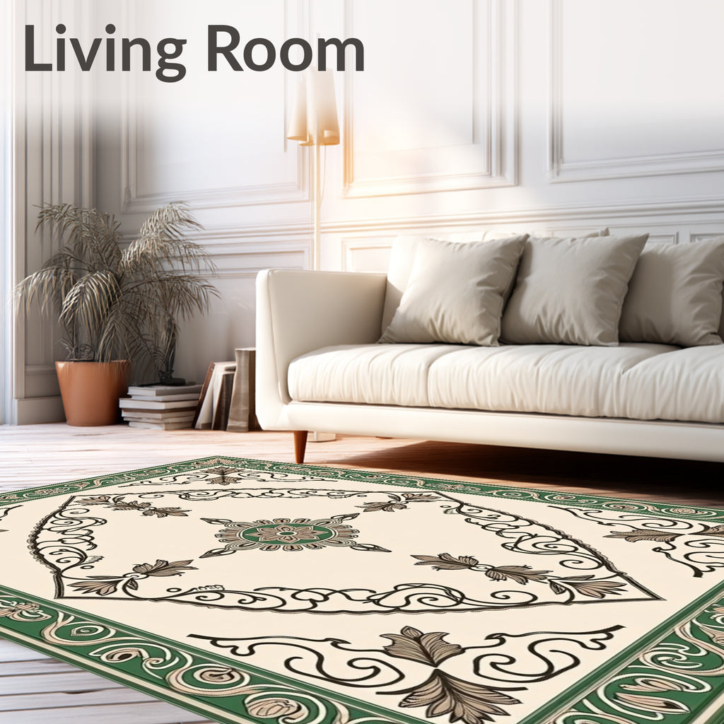 Green Cream Floral Diamond Medallion Rug