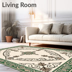 Green Cream Floral Diamond Medallion Rug