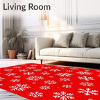 Crimson Red White Snowflake Cluster Rug