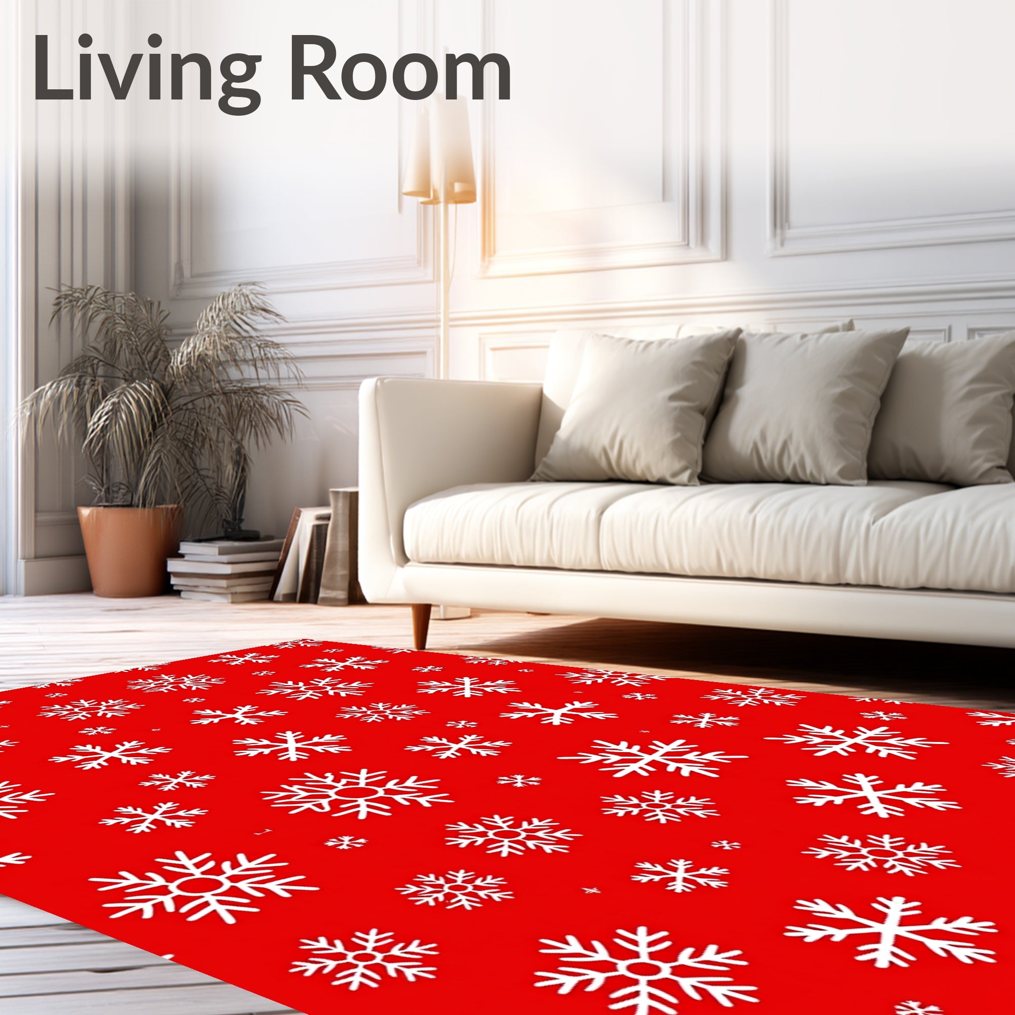 Crimson Red White Snowflake Cluster Rug