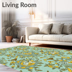 Whimsical Teal Yellow Bird Floral Garden Rug