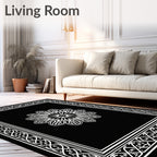 Black White Floral Medallion Border Rug