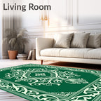 Emerald Green White Scrollwork Medallion Rug