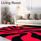 Bold Red Black Swirl Flow Rug