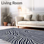 Bold Black and White Swirling Lines Rug
