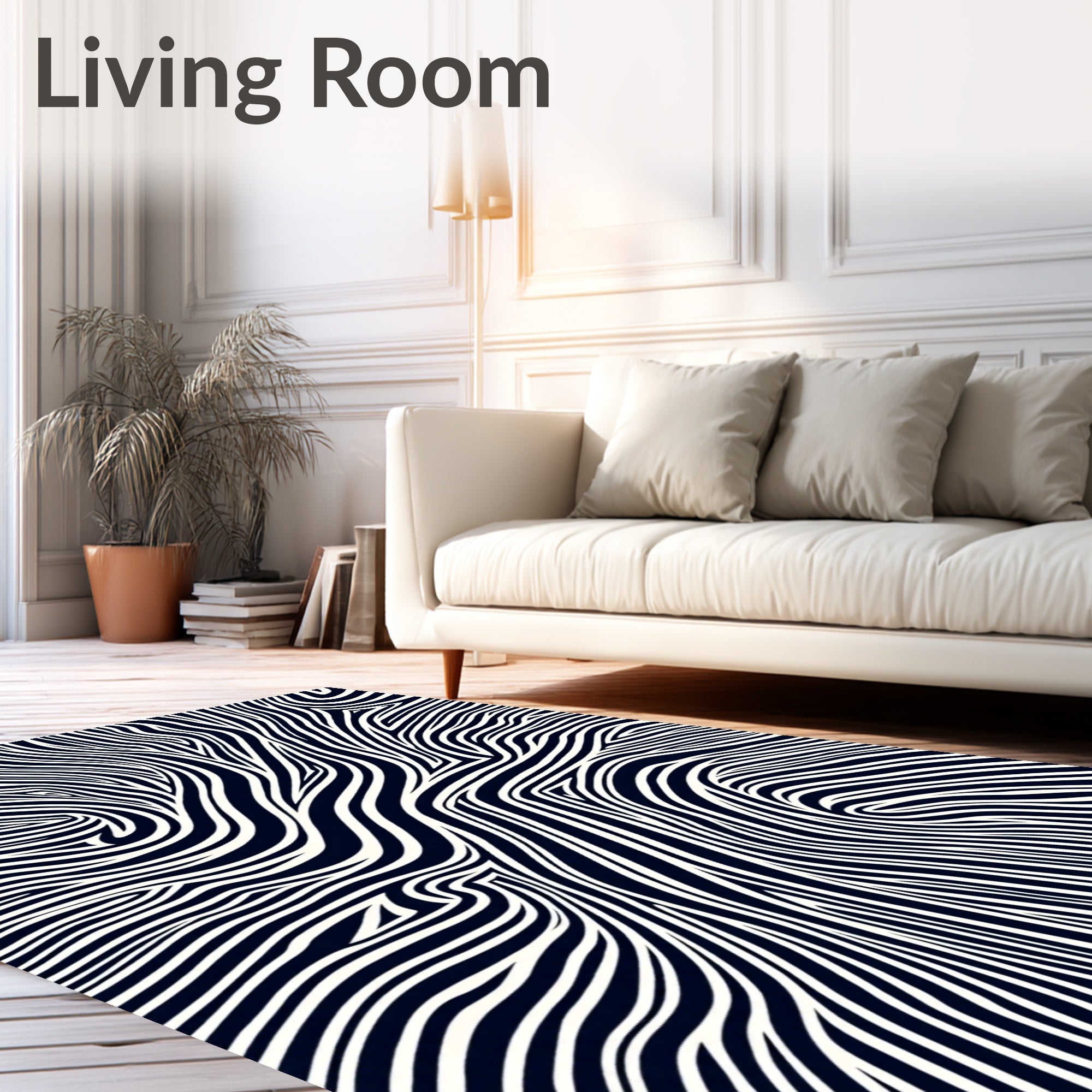 Bold Black and White Swirling Lines Rug