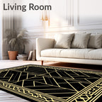 Art Deco Golden Geometric Black Rug