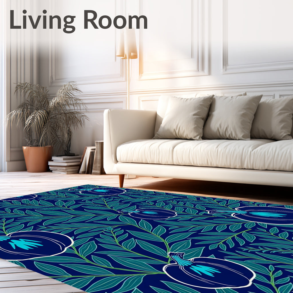 Deep Blue Pumpkin Leaf Arrangement Rug