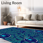 Deep Blue Pumpkin Leaf Arrangement Rug