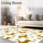 Golden Reindeer Snowflake Woodland Scene Rug