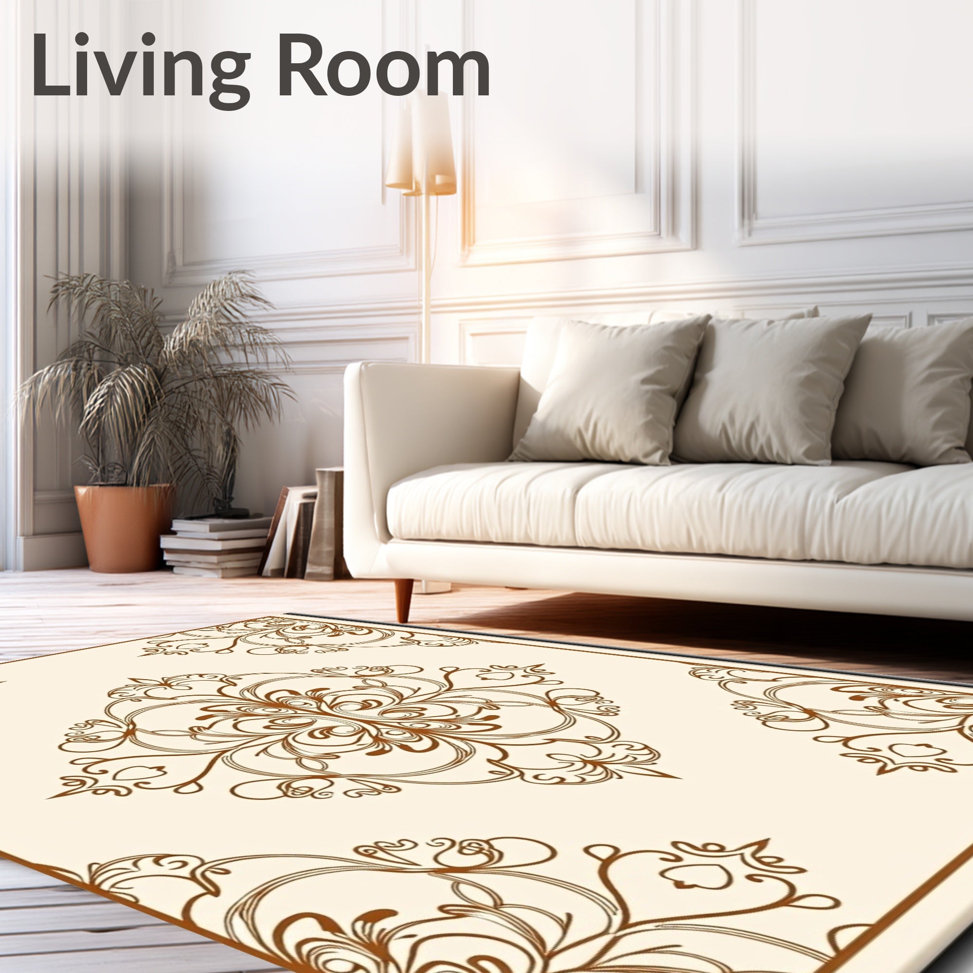 Ornate Brown Floral Medallion Rug