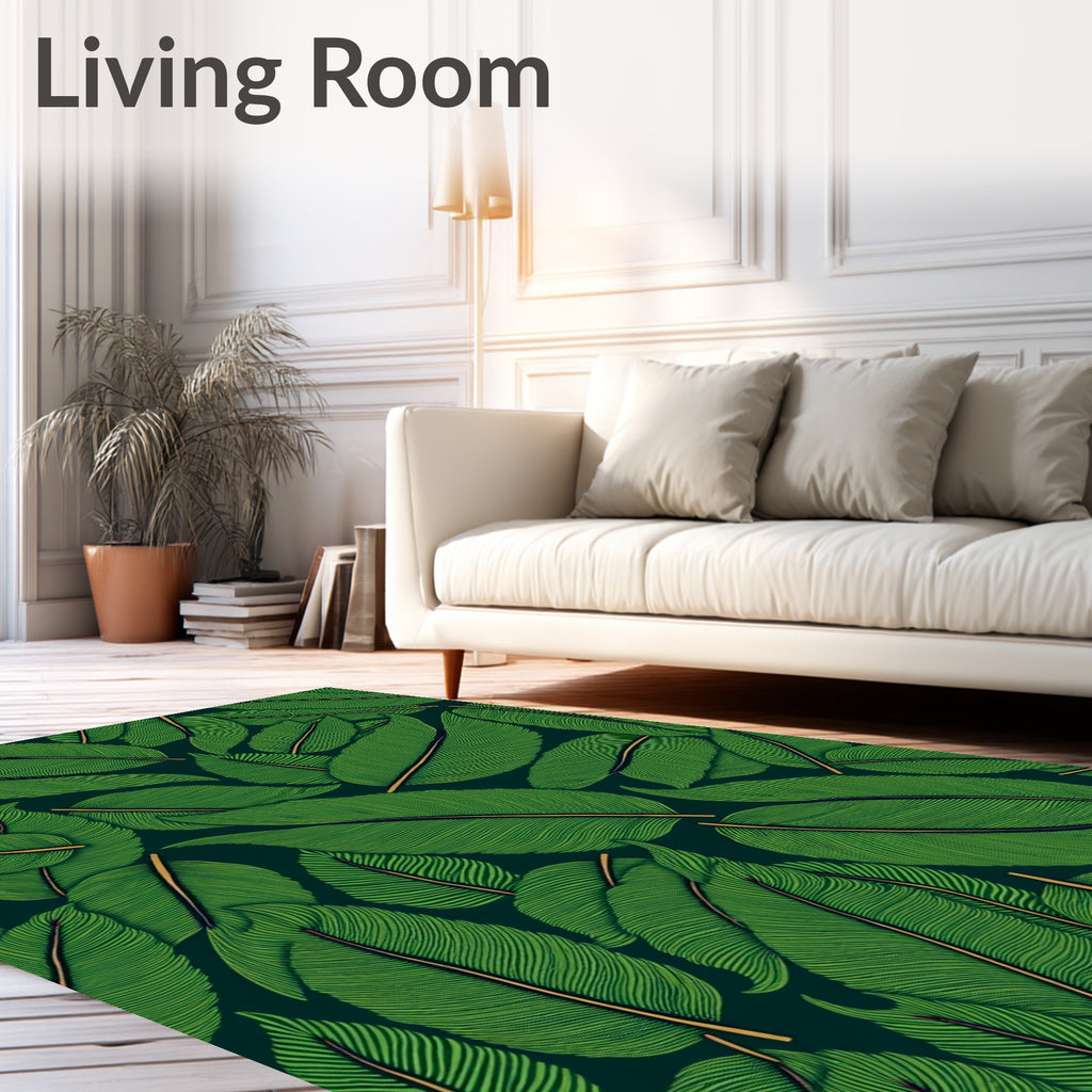 Bold Green Tropical Leaf Bunch Rug
