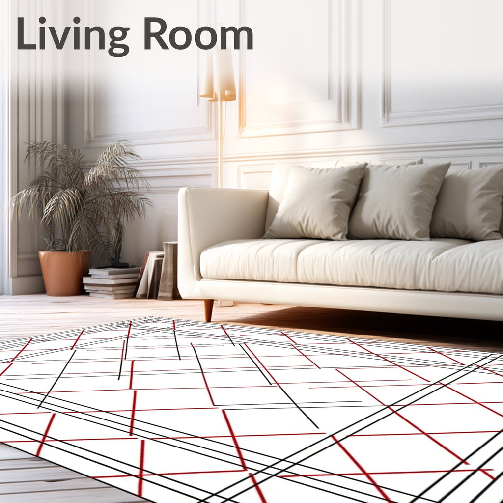 Bold Red Black Intersecting Lines Rug