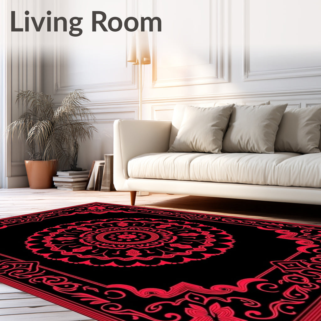 Classic Crimson Mandala Border Rug