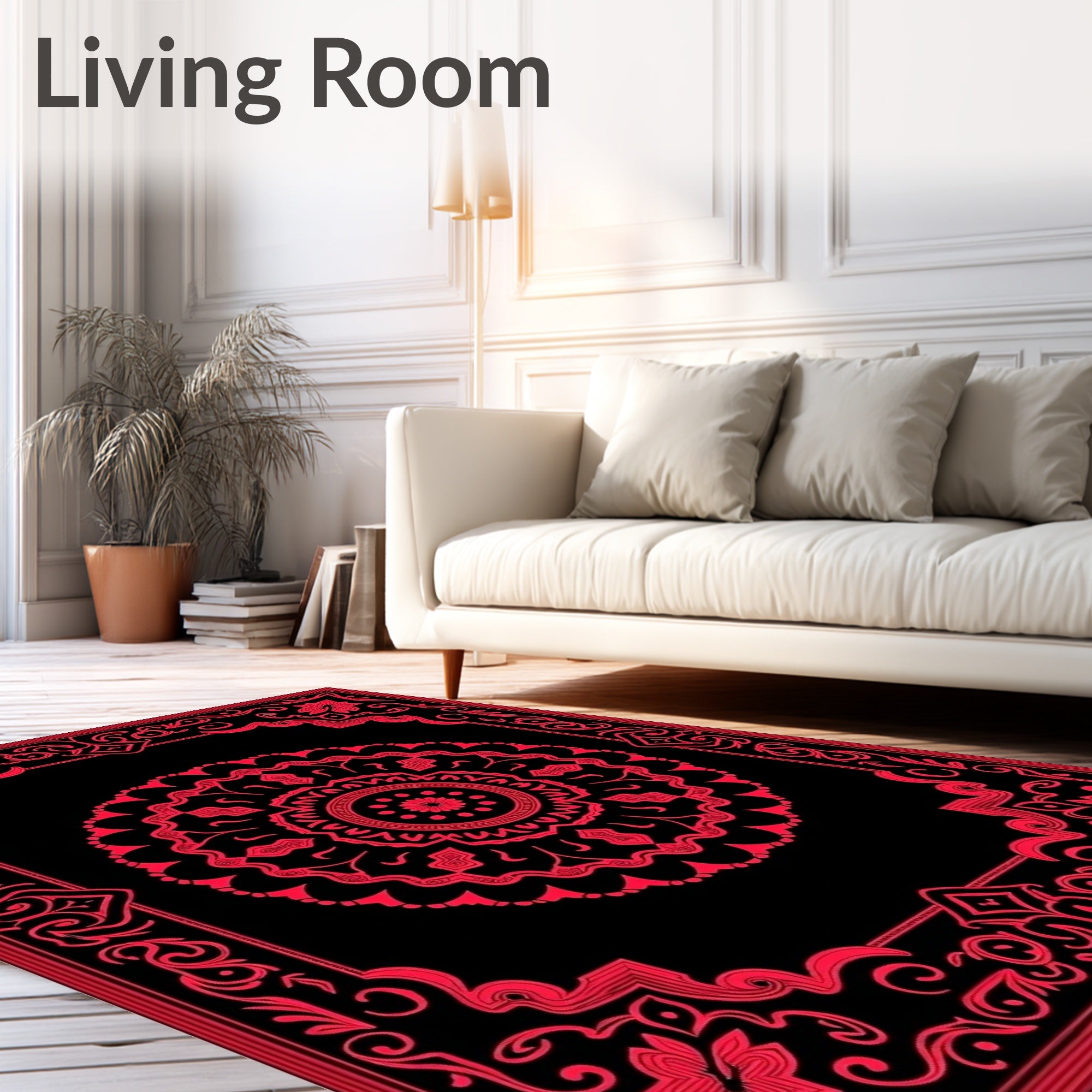 Classic Crimson Mandala Border Rug