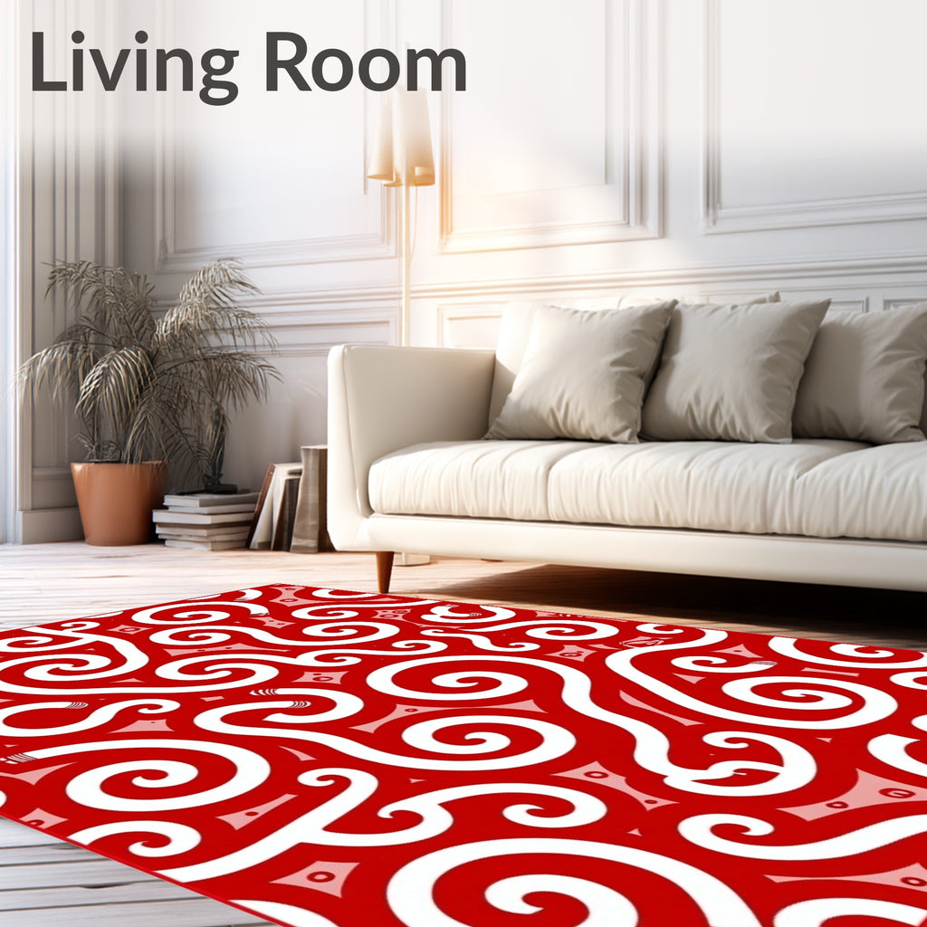 Bold Red Swirl Tribal Rug