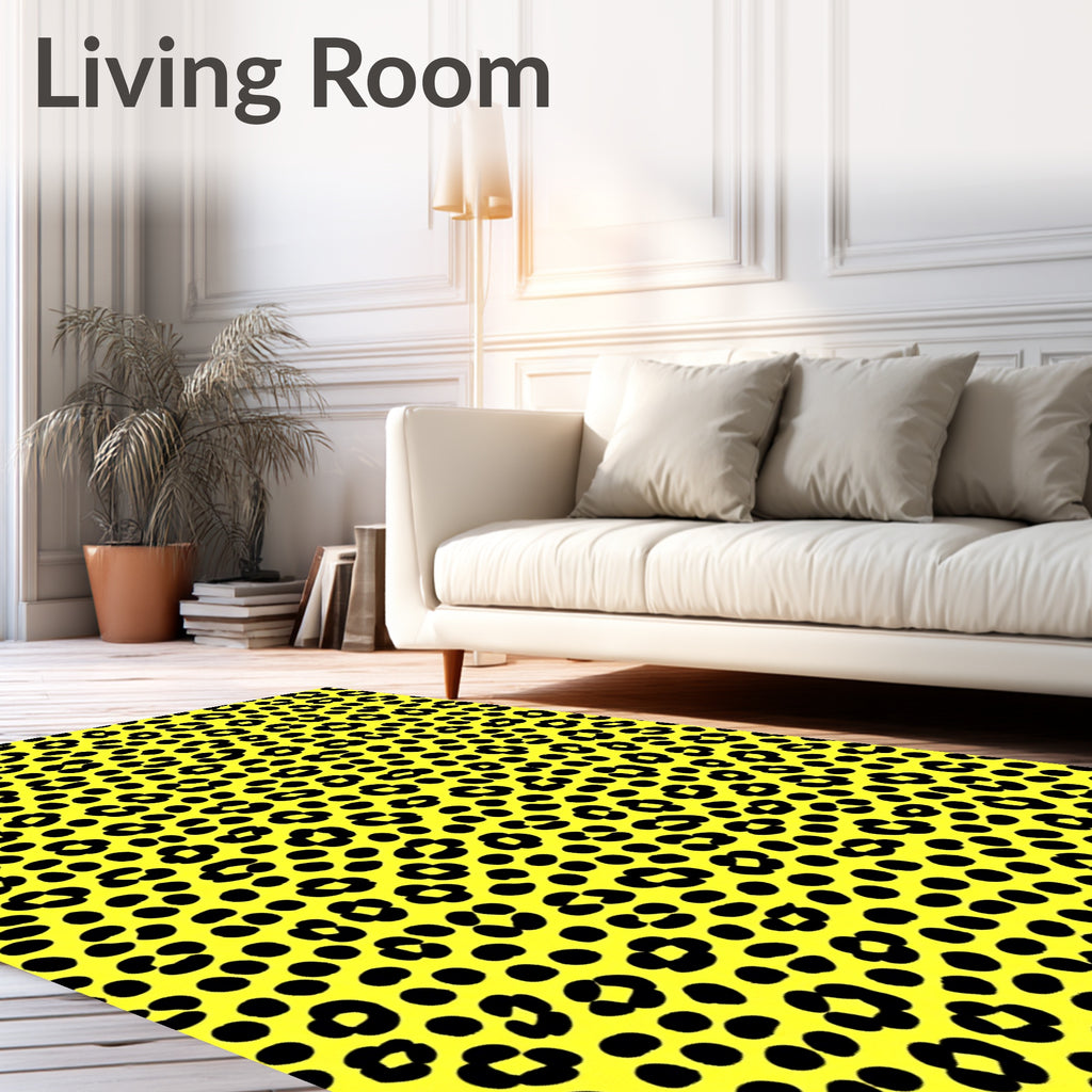 Vibrant Yellow Black Animal Spots Rug