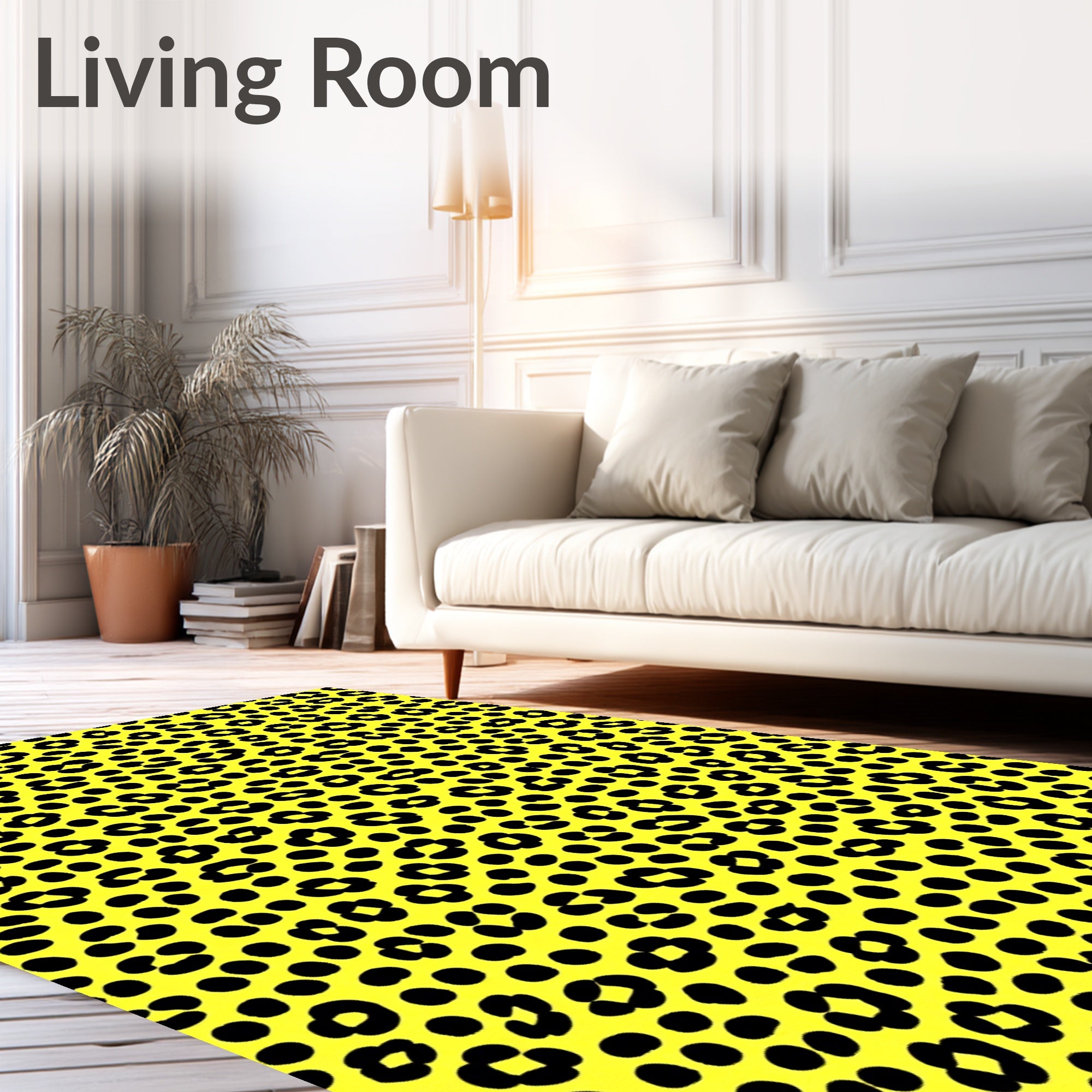 Vibrant Yellow Black Animal Spots Rug