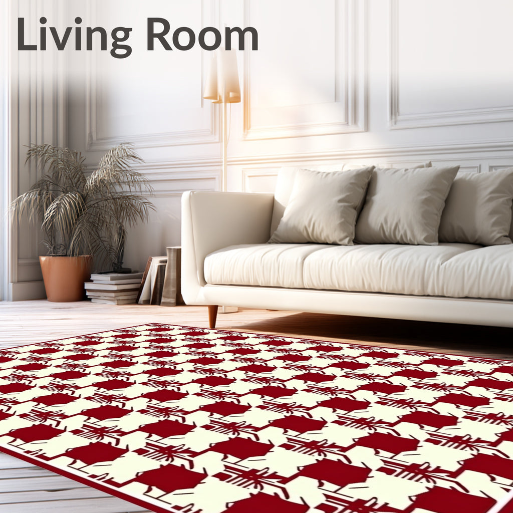 Classic Houndstooth Red Cream Rug