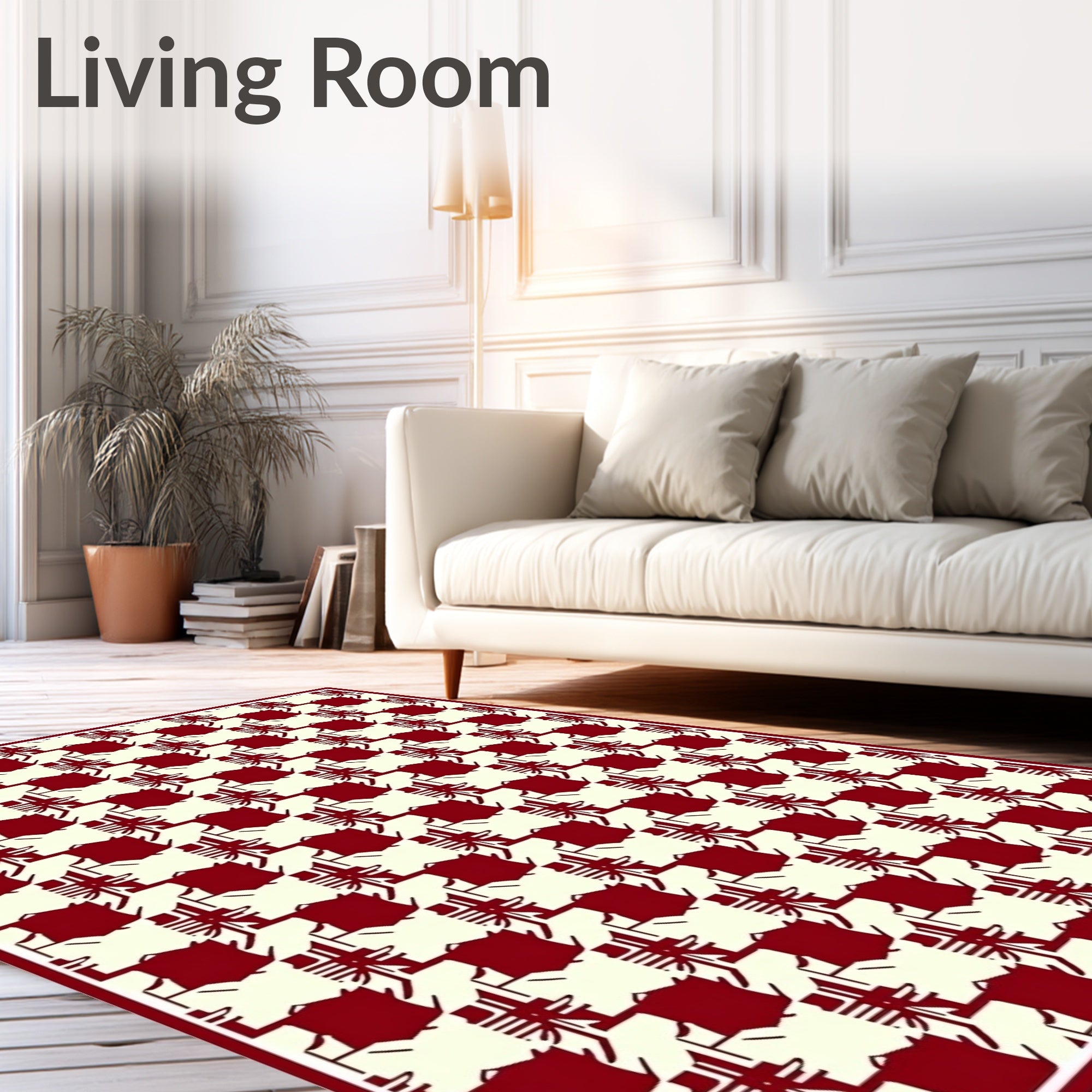 Classic Houndstooth Red Cream Rug