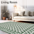 Dark Green Elaborate Lattice Border Rug
