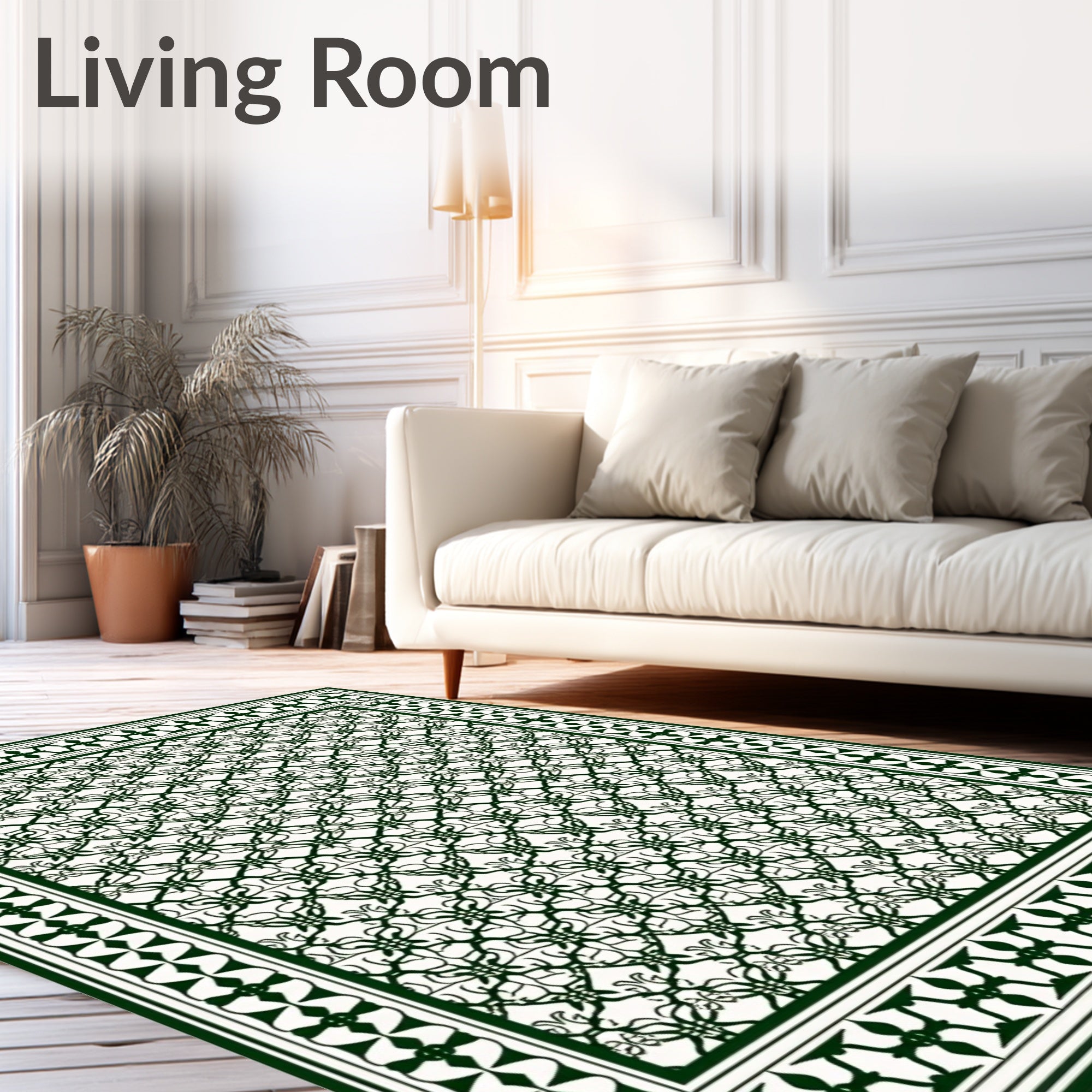 Dark Green Elaborate Lattice Border Rug