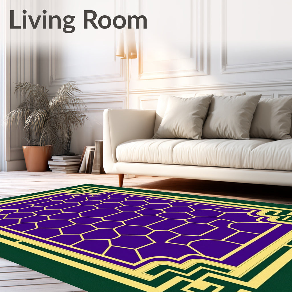 Deep Purple Hexagon Geometric Border Rug
