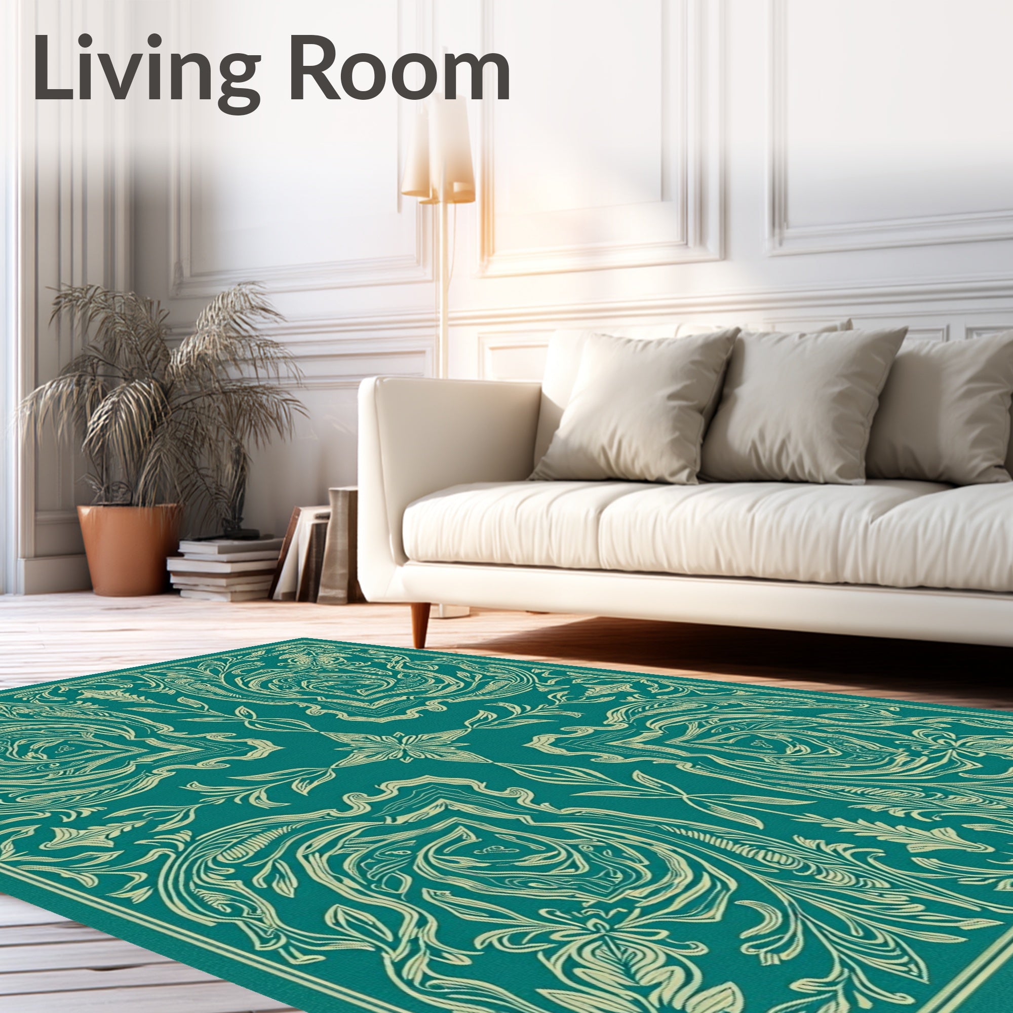 Teal Vintage Botanical Scroll Rug