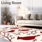 Crimson Birds Winter Branches Rug