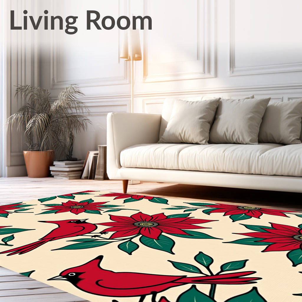 Crimson Cardinal Floral Arrangement Rug