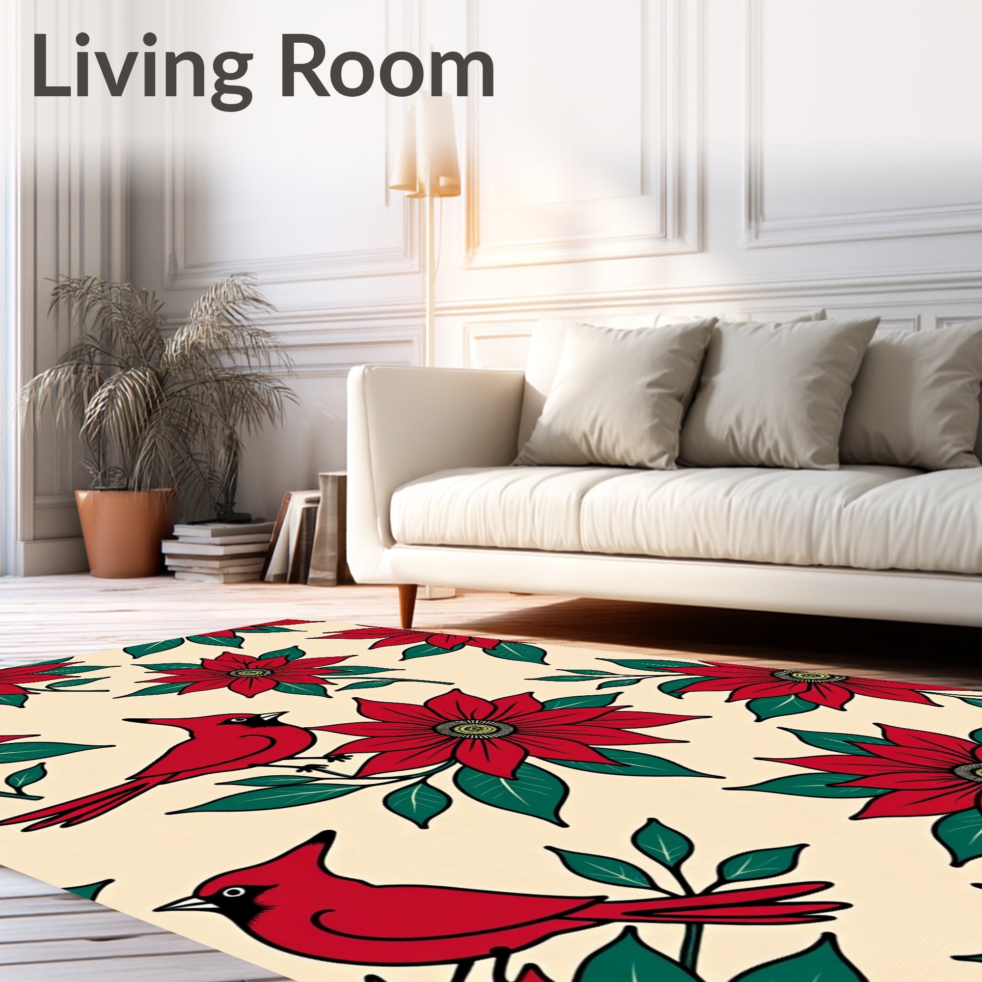Crimson Cardinal Floral Arrangement Rug