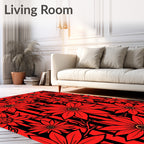 Vibrant Red Floral Stripes Rug