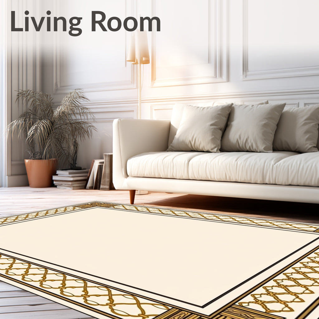 Gold Chain Links Geometric Border Rug