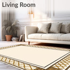 Gold Chain Links Geometric Border Rug
