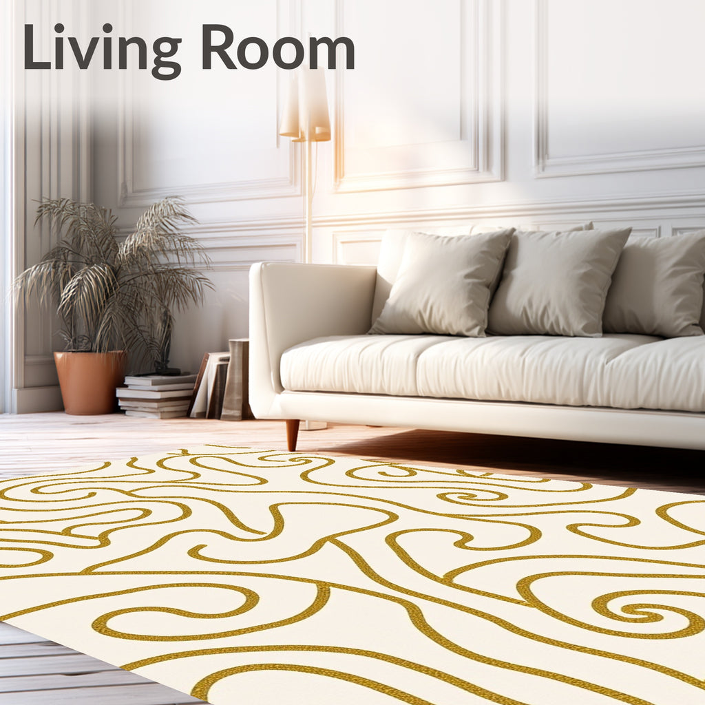 Gold Swirl Abstract Line Rug