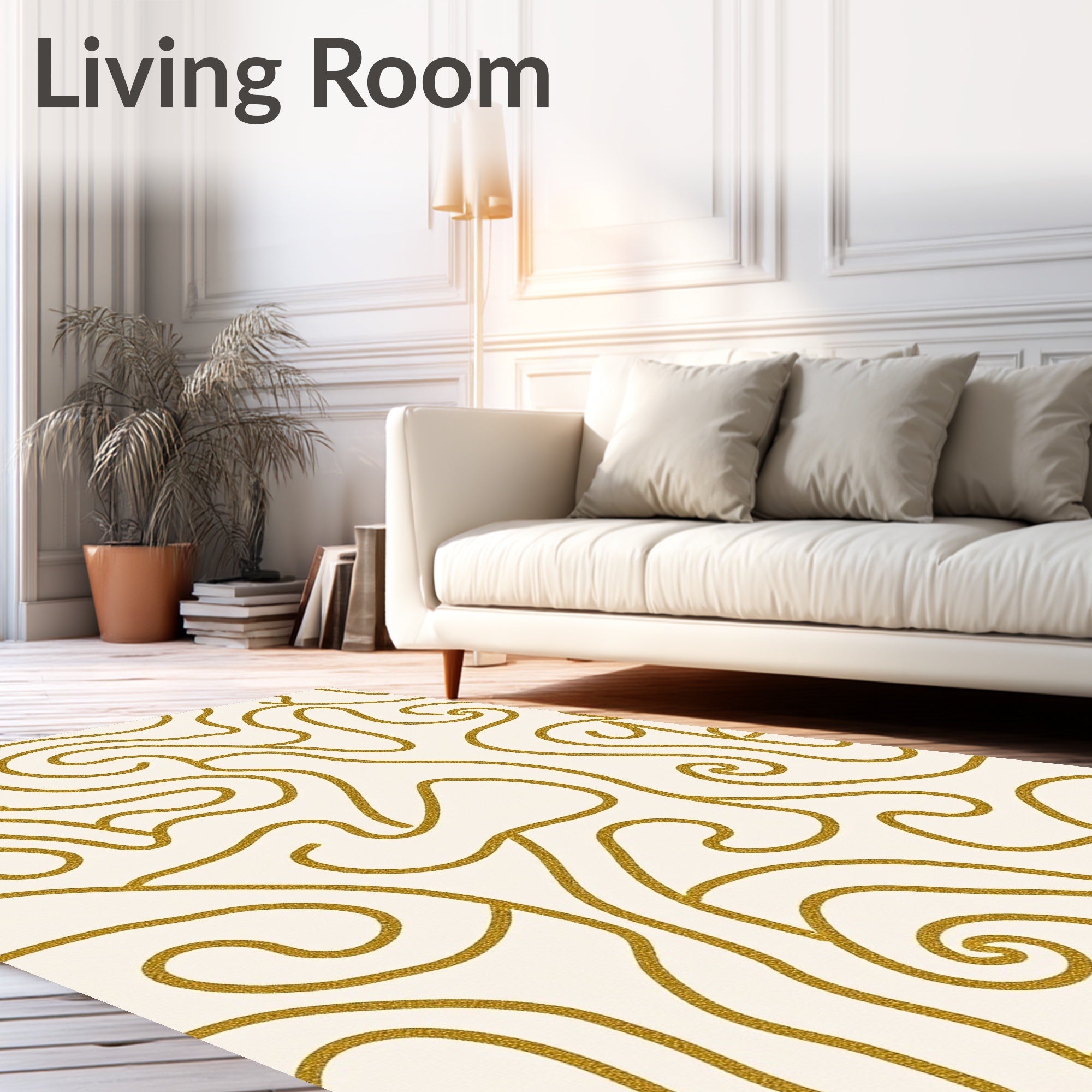 Gold Swirl Abstract Line Rug