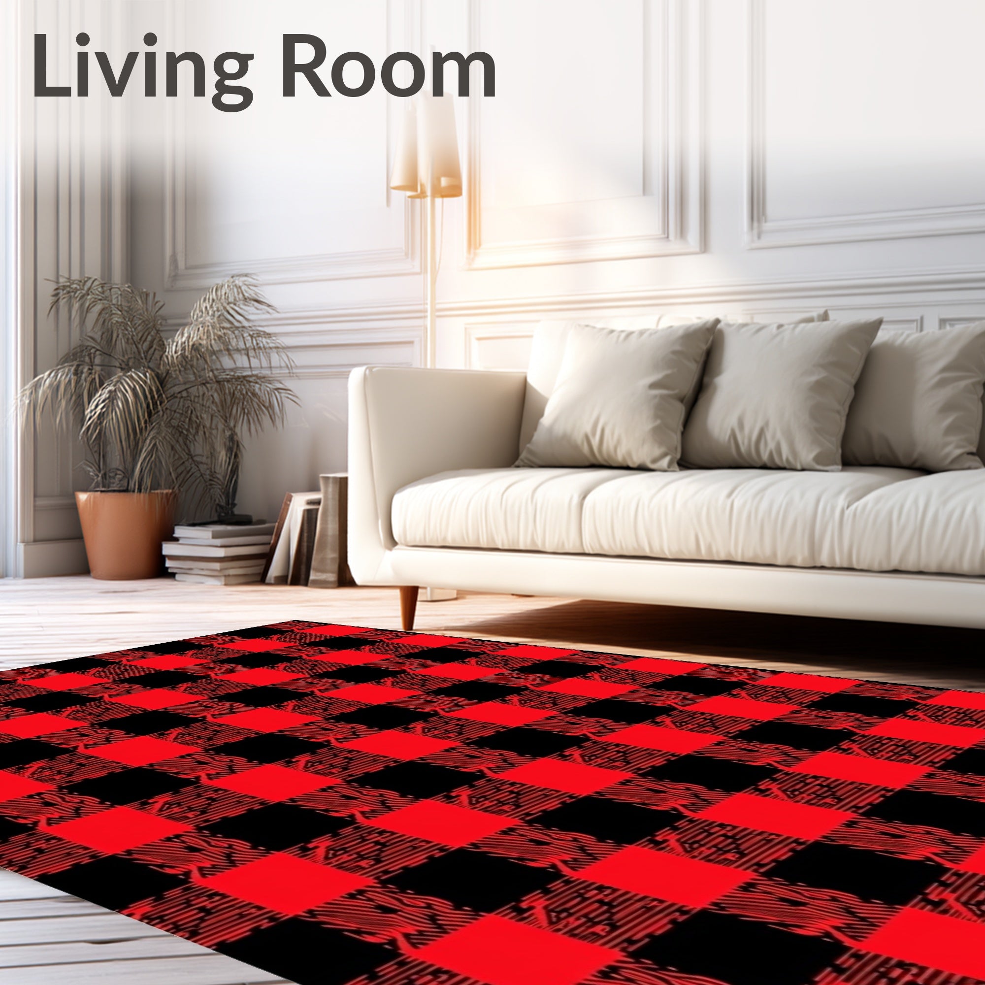 Red Black Buffalo Plaid Checkered Rug